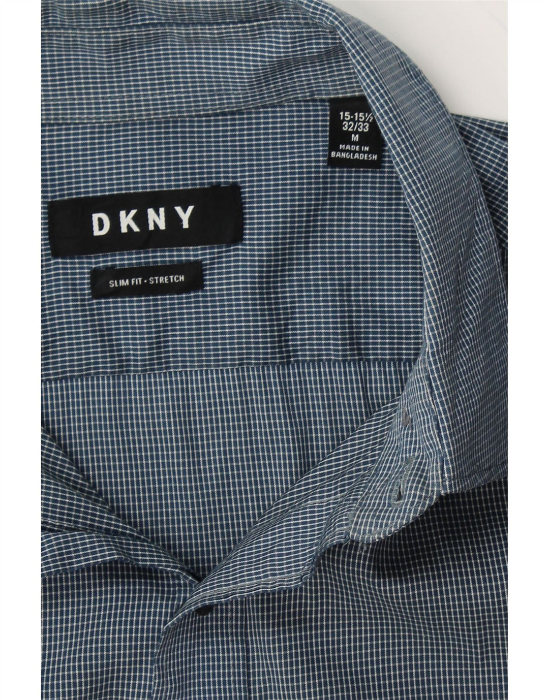 DKNY Mens Slim Fit Shirt Size 15 1/2 Medium Navy Blue Check Vintage Dkny and Second-Hand Dkny from Messina Hembry 