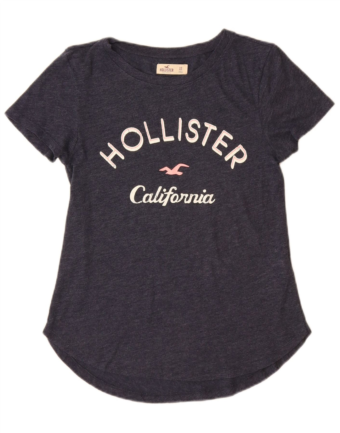 Damska koszulka z grafiką HOLLISTER Top UK 6 XS, granatowa, bawełniana