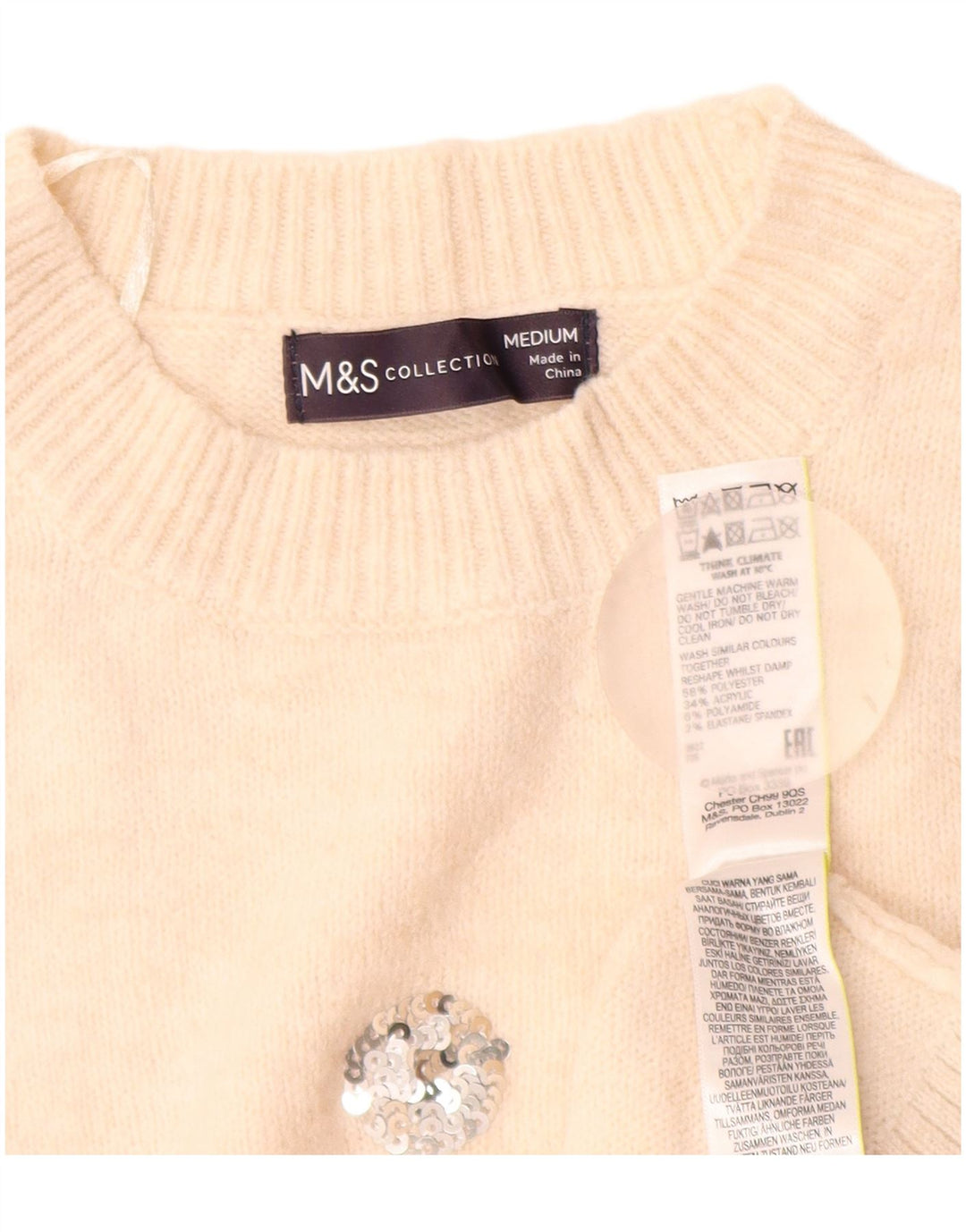 MARKS & SPENCER Damski sweter z okrągłym dekoltem UK 14 Średni złamanej bieli