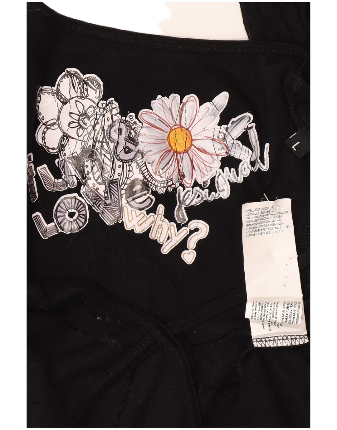 Damska sukienka basic z długim rękawem Desigual UK 14, duża, czarna w kwiaty, wiskoza