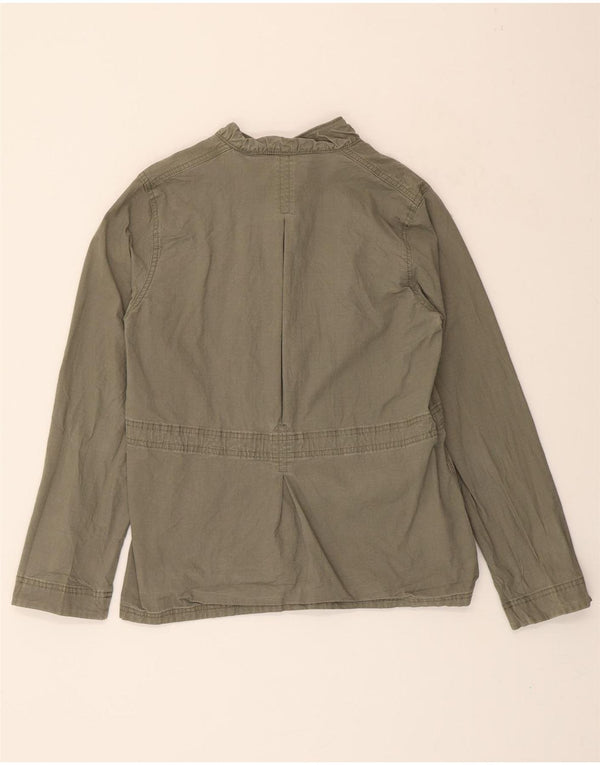 EDDIE BAUER Womens Utility Jacket UK 14 Medium Green Striped Cotton