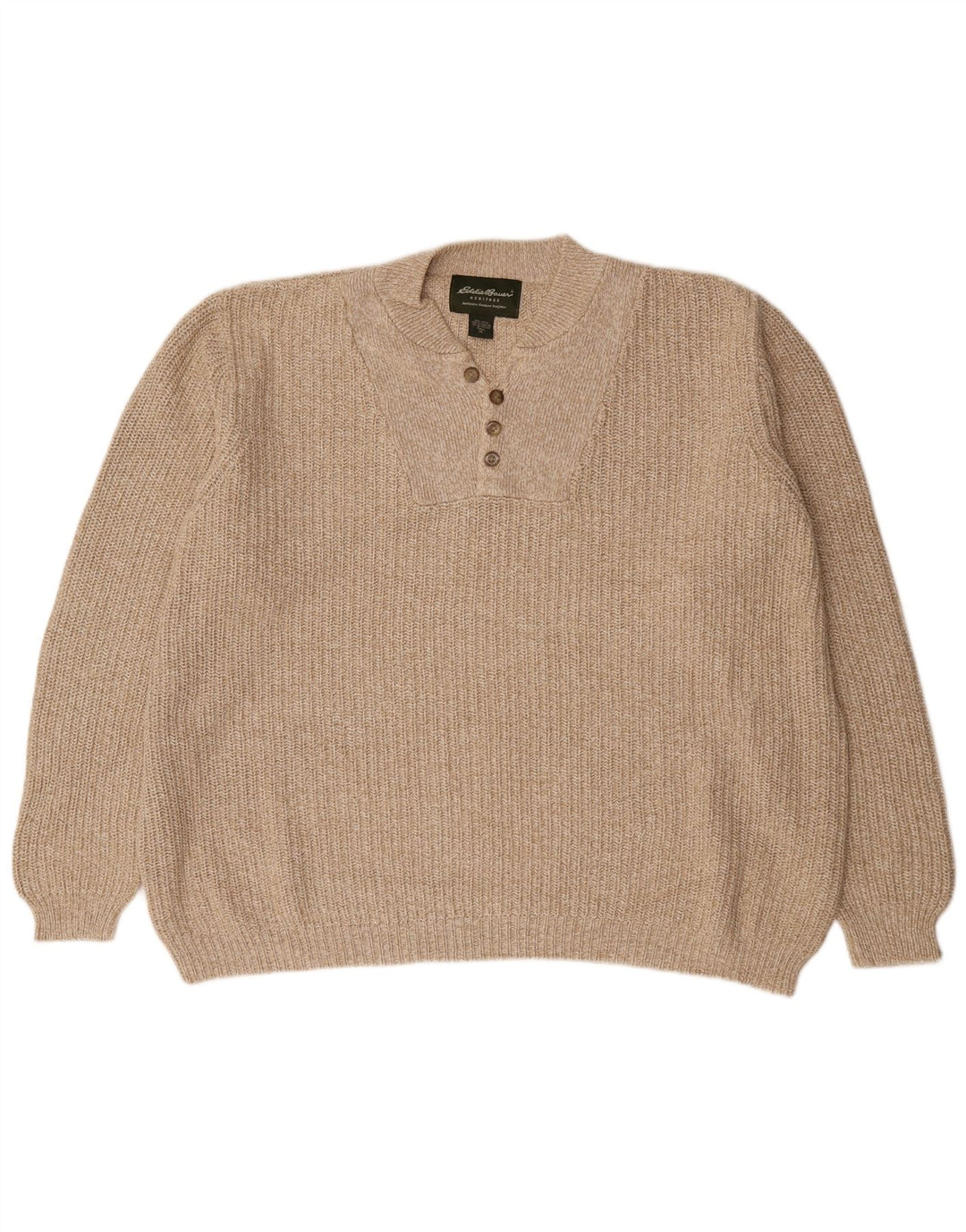 Eddie Bauer Męski sweter z wysokim dekoltem i guzikami XL, beżowy, bawełniany