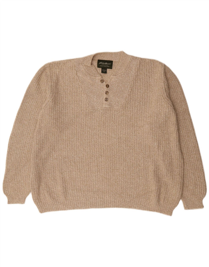 Eddie Bauer Męski sweter z wysokim dekoltem i guzikami XL, beżowy, bawełniany