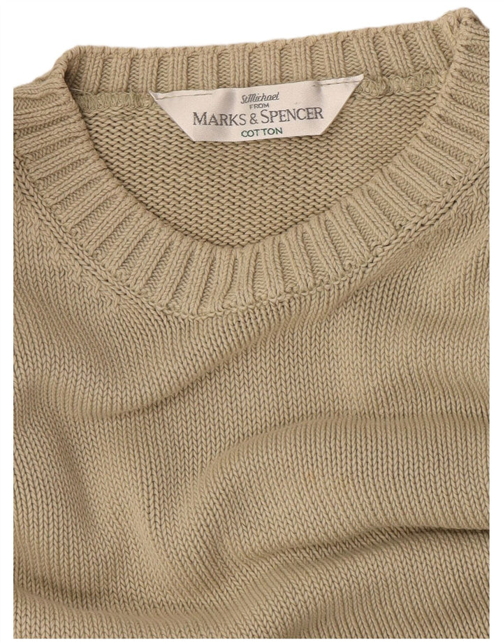 Marks & Spencer Męski sweter z okrągłym dekoltem, duży, beżowy, bawełniany