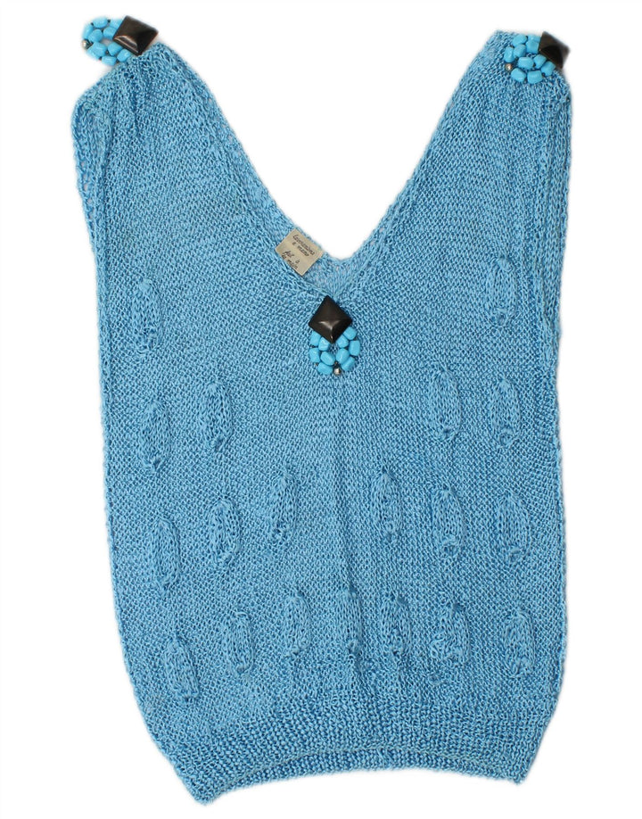 Vintage damski podkoszulek z kamizelką UK 10 Small Blue Rayon