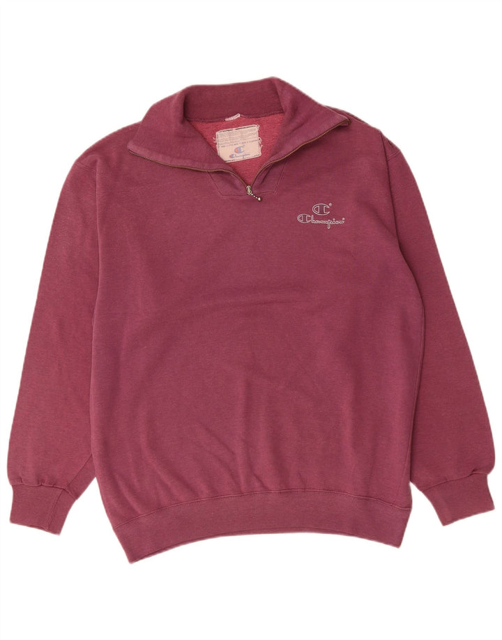 CHAMPION Mens Zip Neck Sweatshirt Jumper Medium Pink
