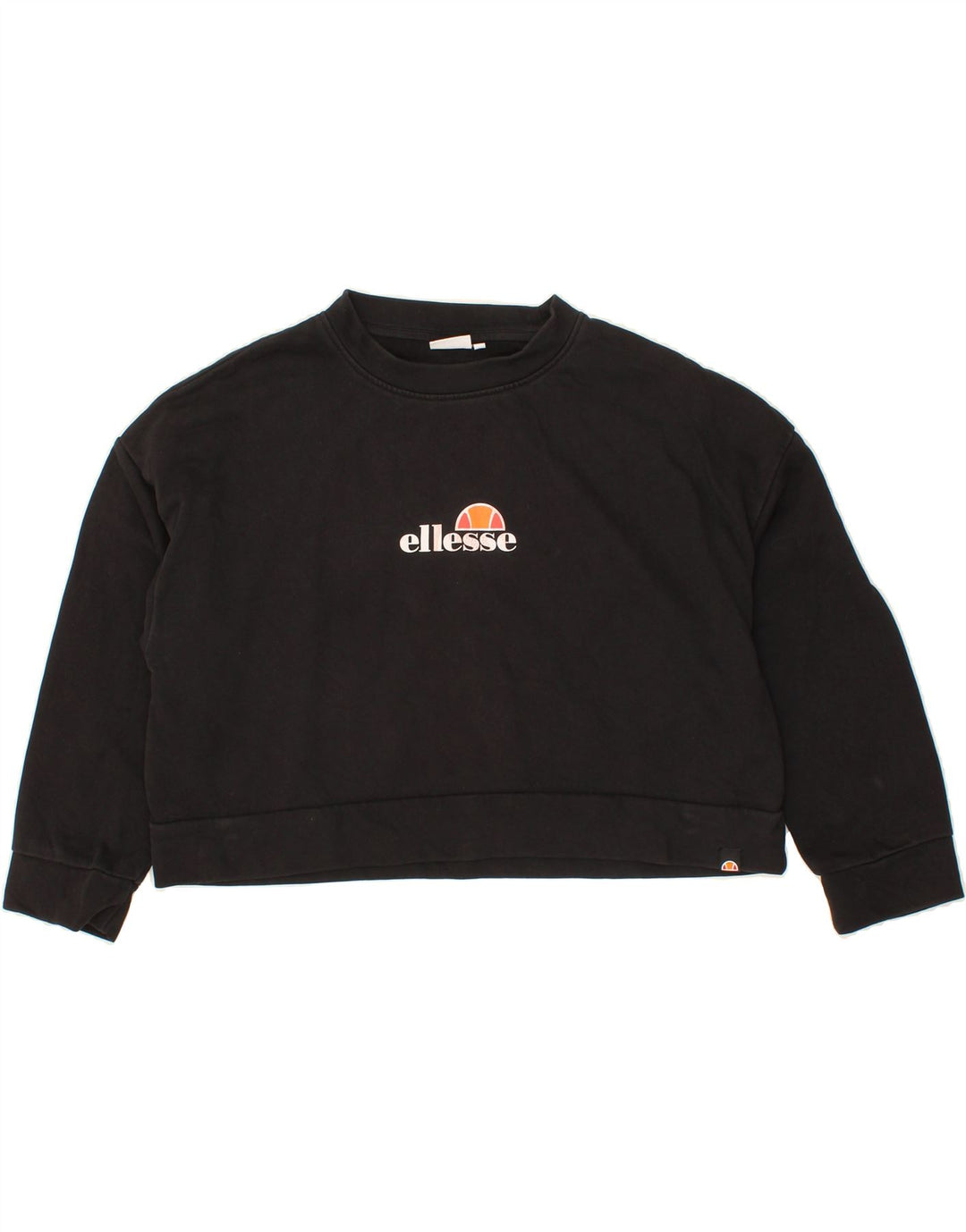 ELLESSE Womens Oversized Crop Graphic Sweatshirt Jumper UK 10 Small Black Vintage Ellesse and Second-Hand Ellesse from Messina Hembry 