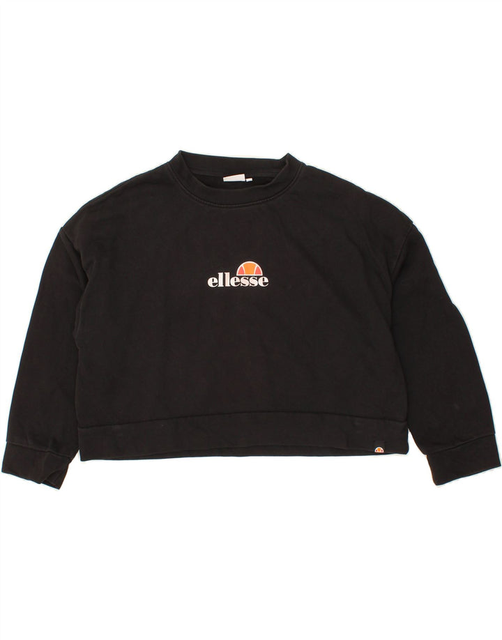 ELLESSE Womens Oversized Crop Graphic Sweatshirt Jumper UK 10 Small Black Vintage Ellesse and Second-Hand Ellesse from Messina Hembry 