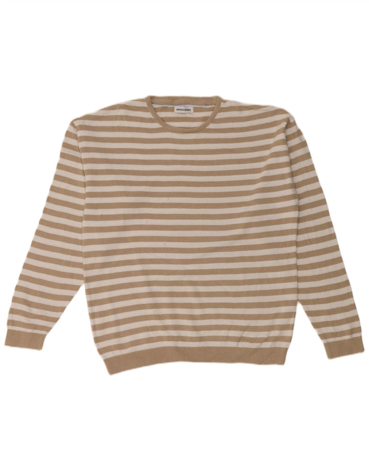Męski sweter Jack & Jones z okrągłym dekoltem, w średnie beżowe paski