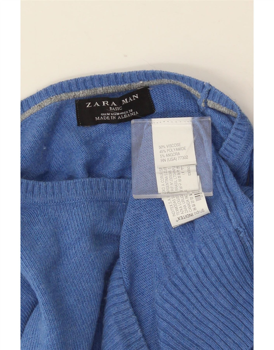 Męski sweter z okrągłym dekoltem ZARA, średni niebieski, wiskoza