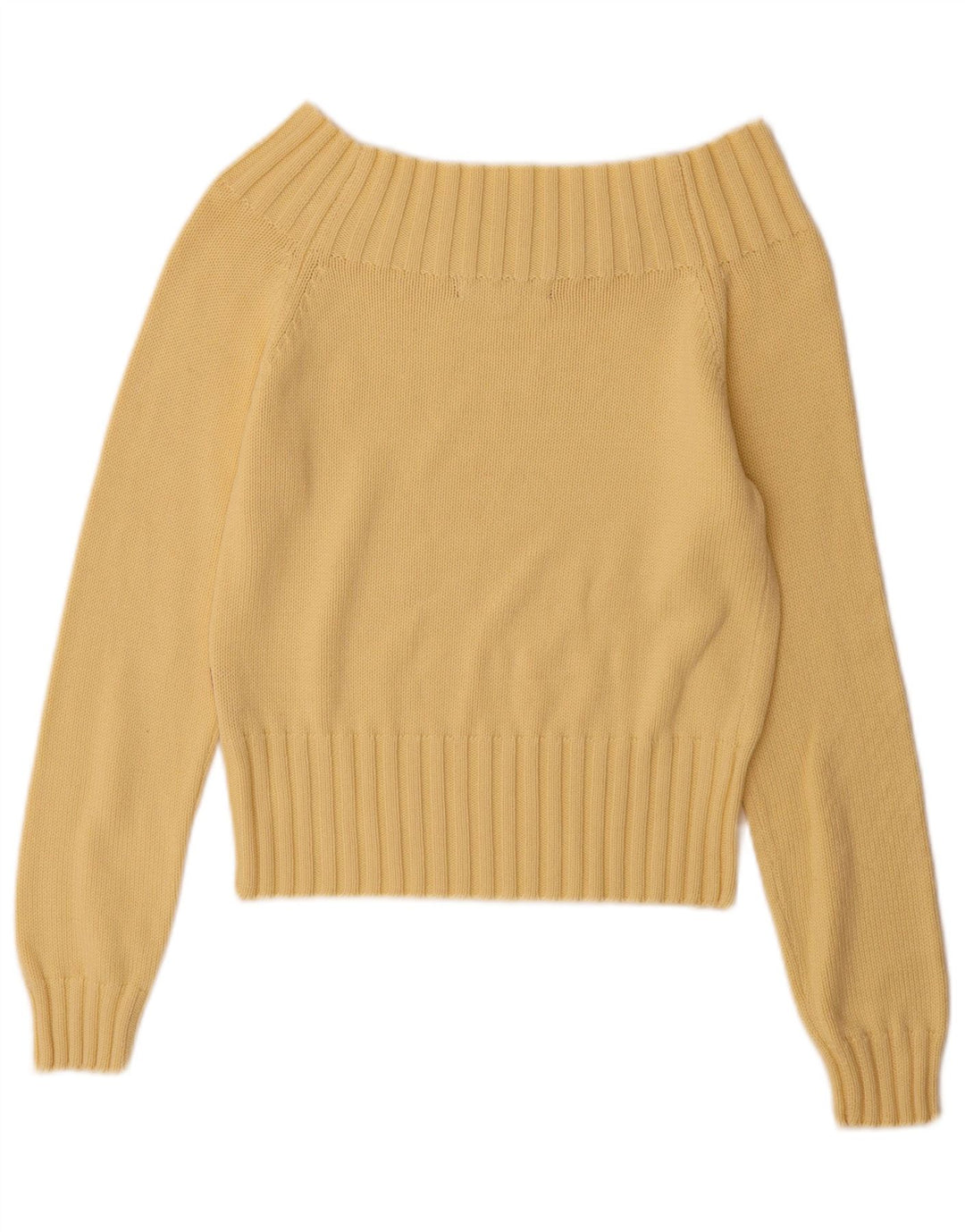 Vintage damski sweter z odkrytymi ramionami UK 12, średnia żółta bawełna