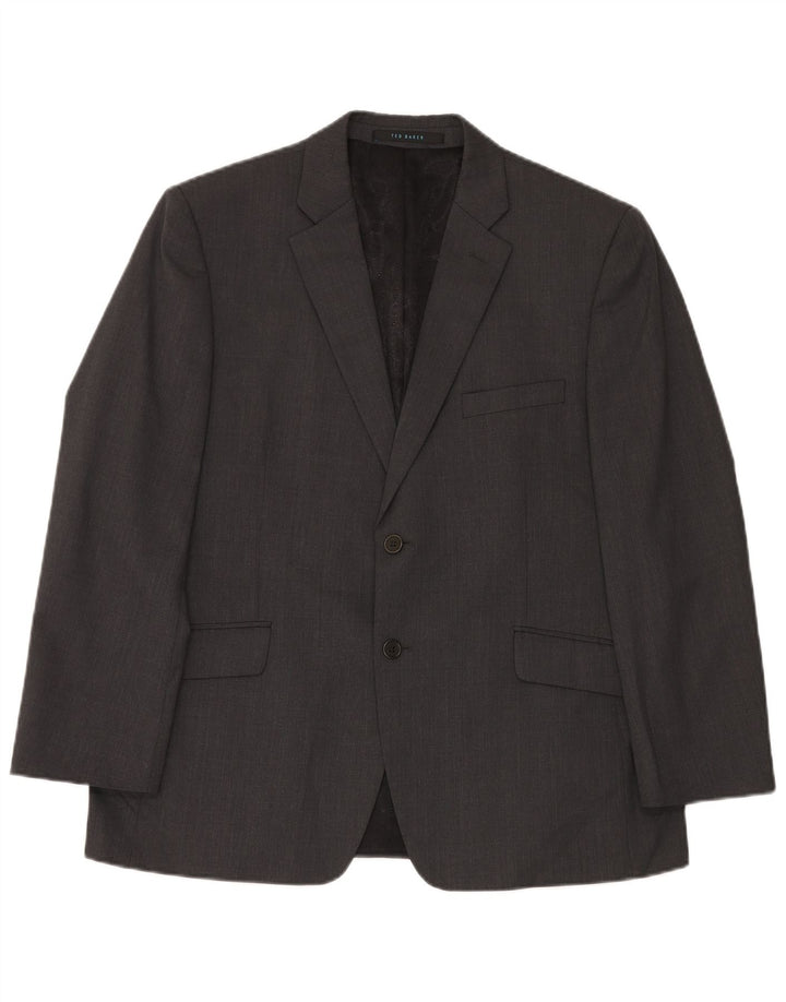 Ted Baker Męski garnitur 2-częściowy ze stretchem, zapinany na 2 guziki, UK 42 XL W36 L30, szara wełna