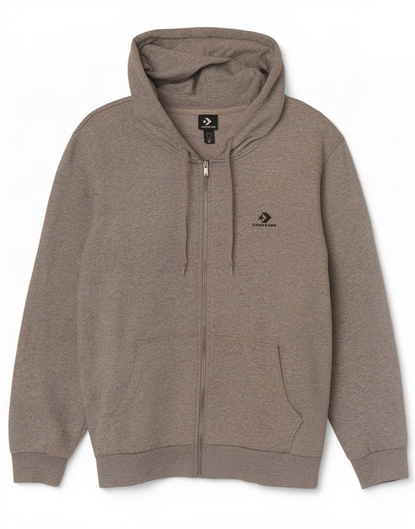 Converse Męski sweter z kapturem i zamkiem błyskawicznym, duży, szary, bawełniany