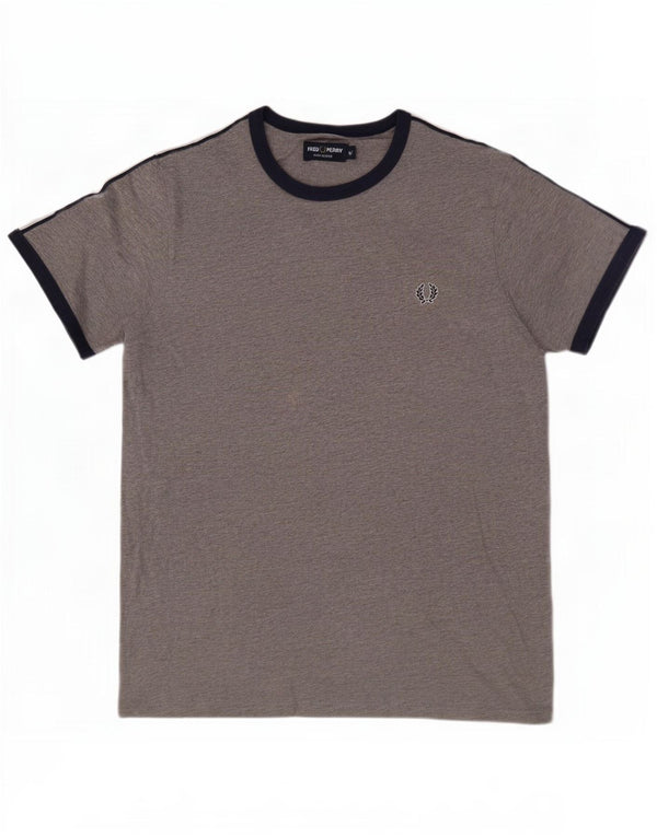 Męska koszulka z grafiką Fred Perry Top, średnia szara bawełniana nakrapiana