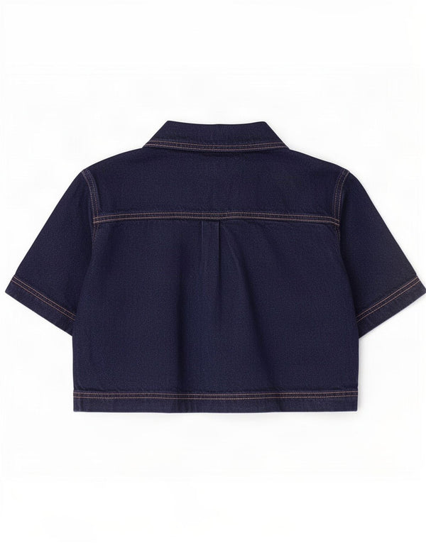 Damski krótki top jeansowy oversize Zara UK 10, mały, granatowy, bawełniany