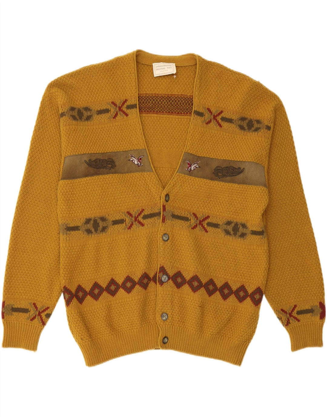 Sweter męski rozpinany w stylu vintage IT 50 Średni żółty geometryczny wełniany