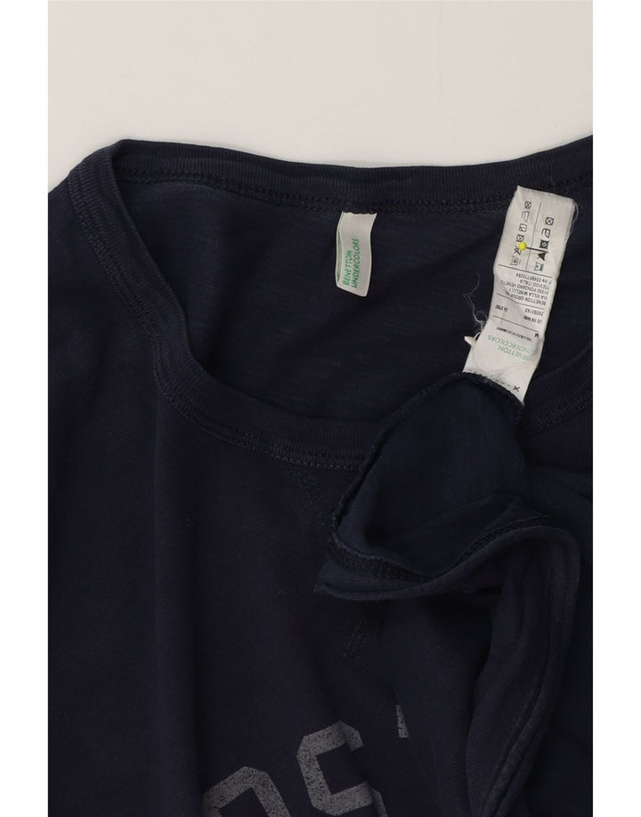 Męski top graficzny Benetton z długim rękawem, średni granatowy, bawełniany