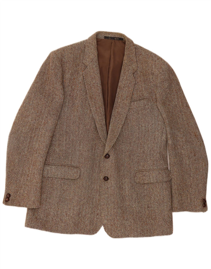 Męska marynarka Barker Harris Tweed zapinana na 2 guziki UK 46 3XL Brązowa w jodełkę