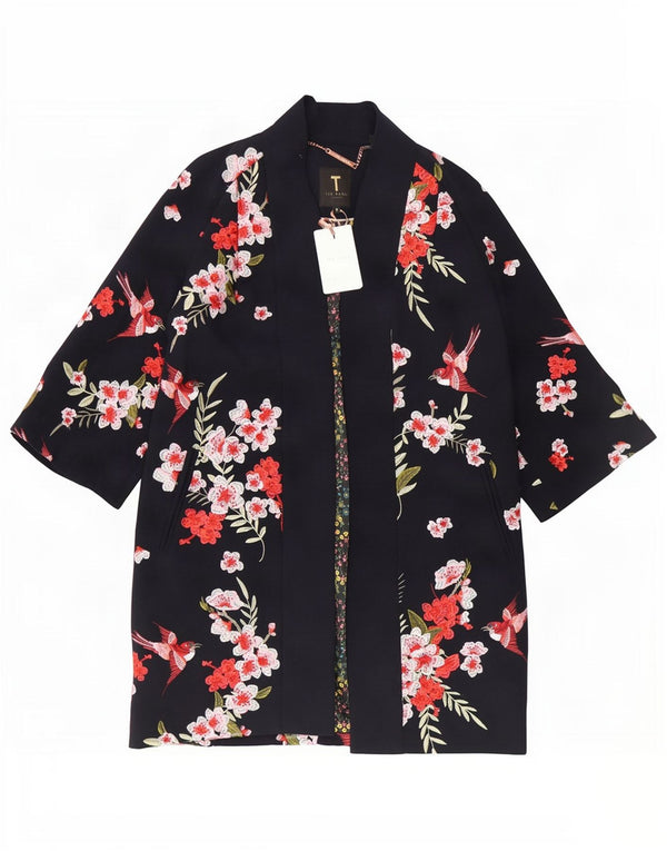 Damski płaszcz oversize z rękawem 3/4 Ted Baker UK 10, mały, granatowy w kwiaty