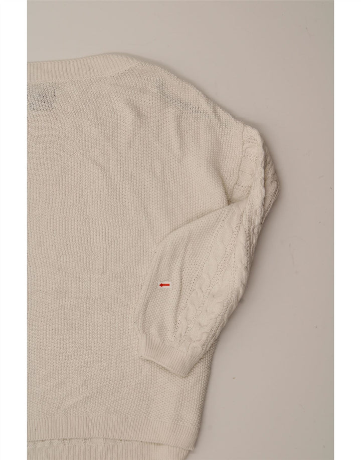 MASSIMO DUTTI Womens Crop Boat Neck Jumper Sweater UK 14 Medium White Vintage Massimo Dutti and Second-Hand Massimo Dutti from Messina Hembry 