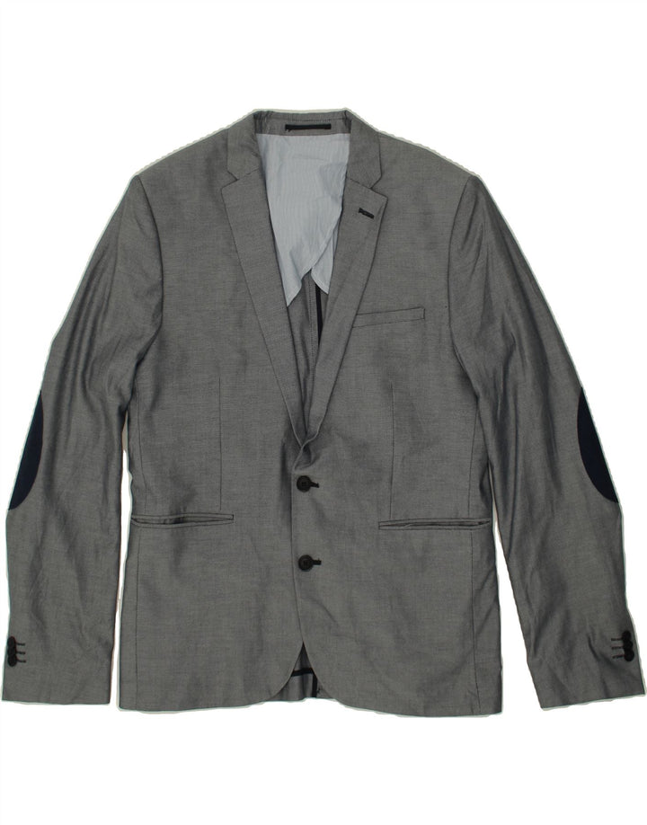 JULES Mens Fitted 2 Button Blazer Jacket UK 42 XL Grey Polyester Vintage Jules and Second-Hand Jules from Messina Hembry 