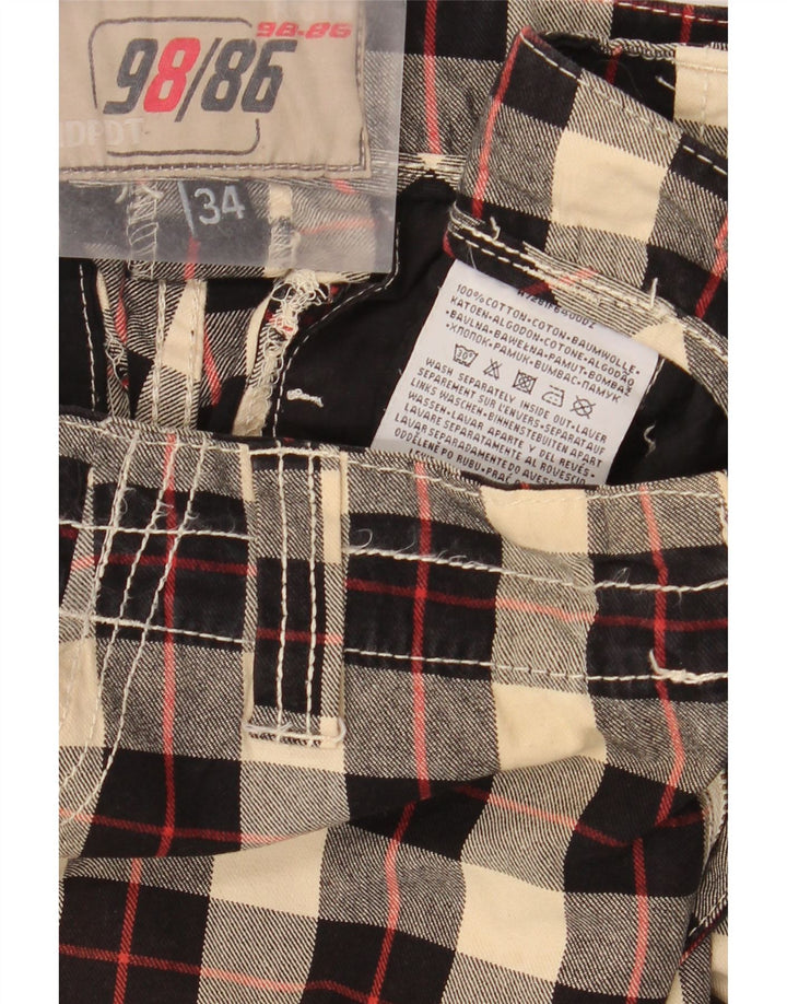 Męskie spodenki cargo w stylu vintage W34, duże, czarne, bawełniane w kratę