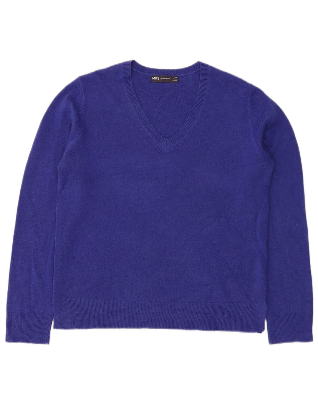 Marks & Spencer Damski sweter z dekoltem w kształcie litery V, UK 12, średni niebieski akryl