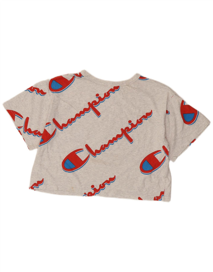 Damska koszulka z krótkim rękawem CHAMPION Reverse Weave Crop Graphic Top UK 16, duża, szara