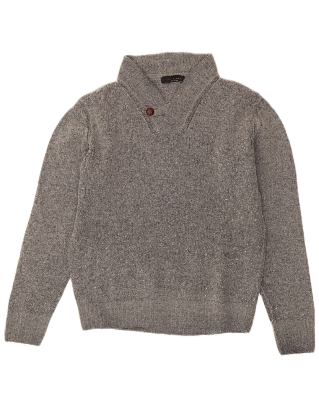 Męski sweter ZARA z dekoltem w kształcie litery V, duży, szary, wełniany