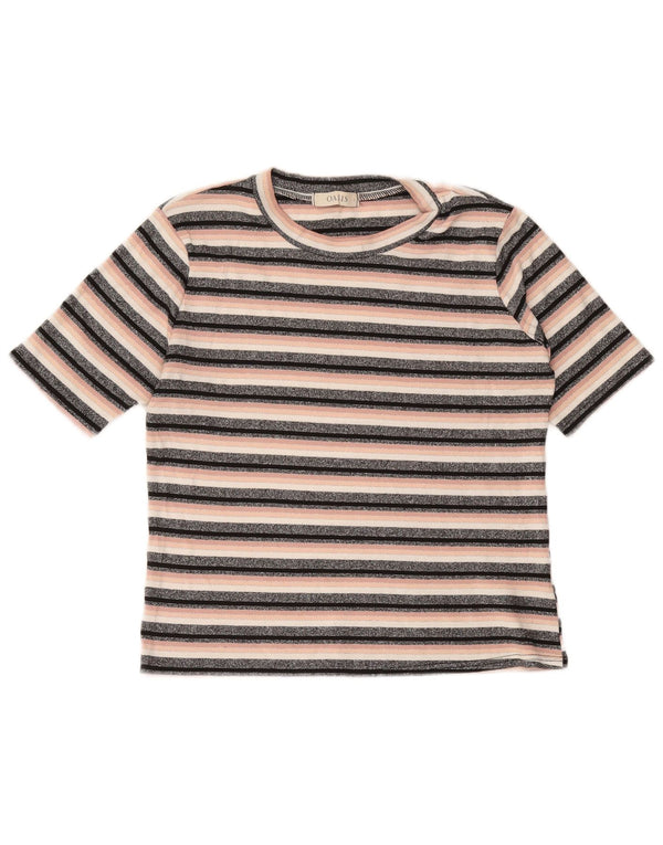 Damski T-shirt OASIS Crop Top UK 14, duże, czarne paski, wiskoza