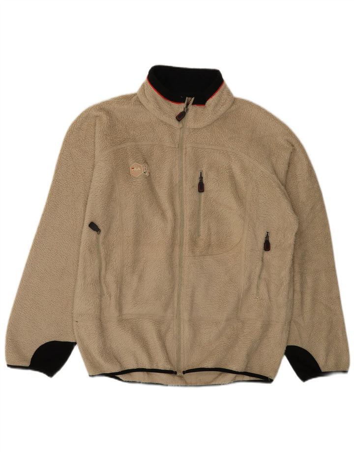 Męska kurtka polarowa Fila UK 40, duża, beżowa, z blokami kolorów, poliestrowa, sportowa