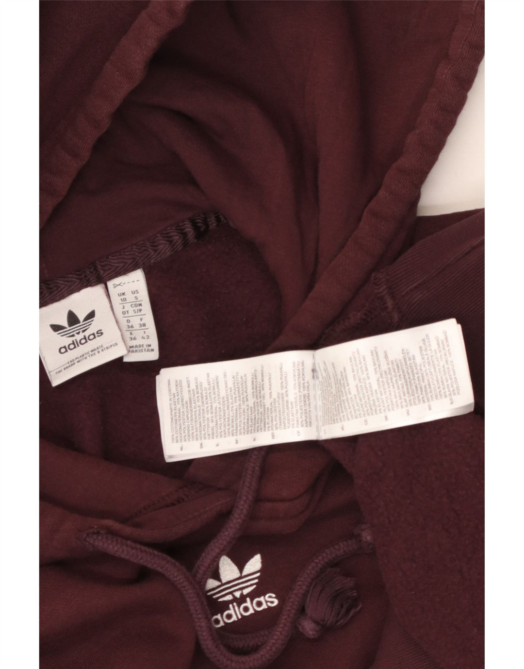 Damski sweter oversize z kapturem ADIDAS UK 10, mały, bordowy, bawełniany