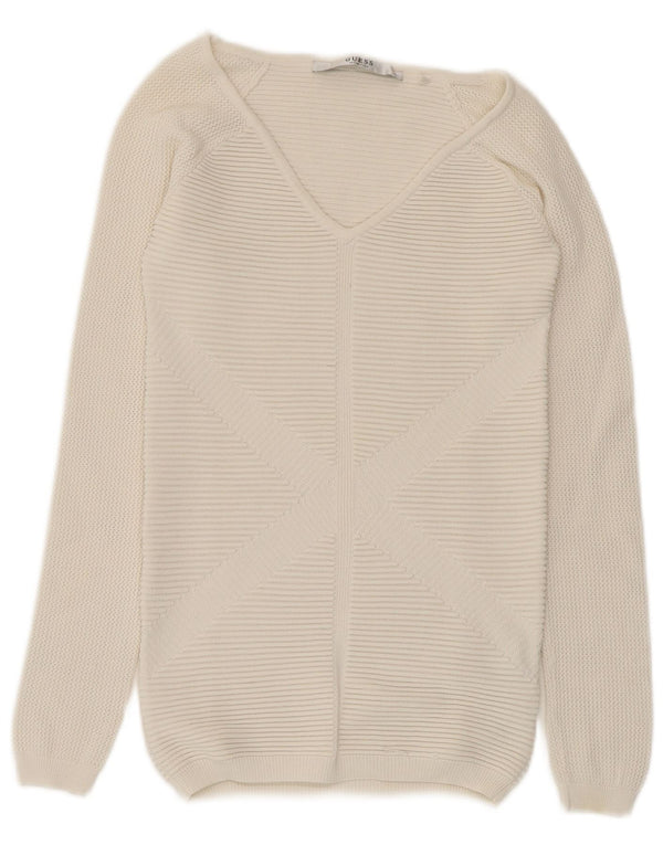 Sweter damski Guess z dekoltem w kształcie litery V, UK 4 XS, biała wiskoza