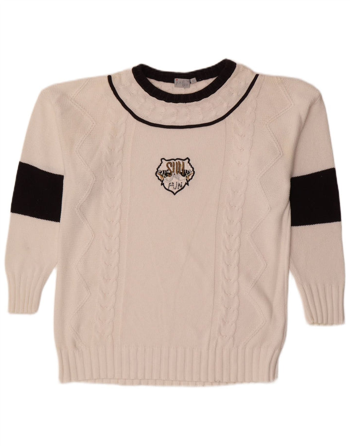 VINTAGE Womens Crew Neck Jumper Sweater EU 42 Large White Colourblock