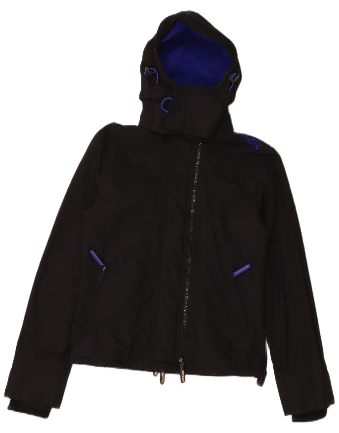 SUPERDRY Damska kurtka wiatrówka z kapturem The Windcheater UK 6 XS Czarna