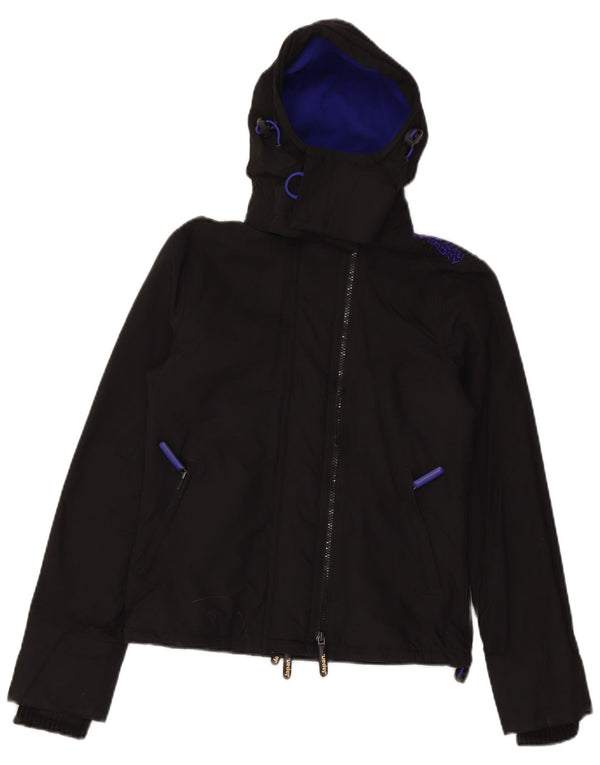 SUPERDRY Damska kurtka wiatrówka z kapturem The Windcheater UK 6 XS Czarna