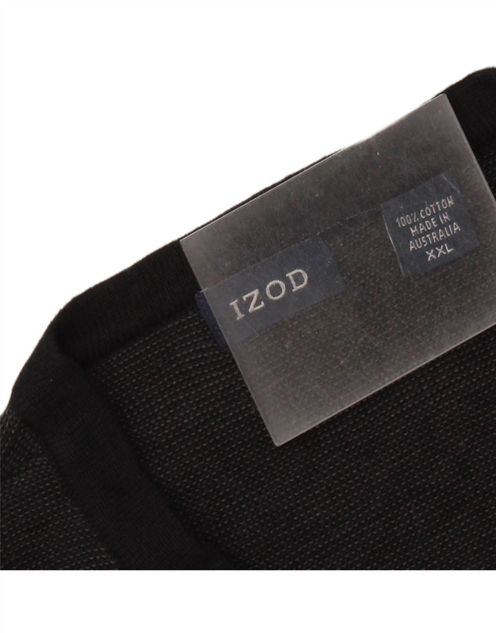 Izod Męski sweter z dekoltem w kształcie litery V, 2XL, czarny, bawełniany