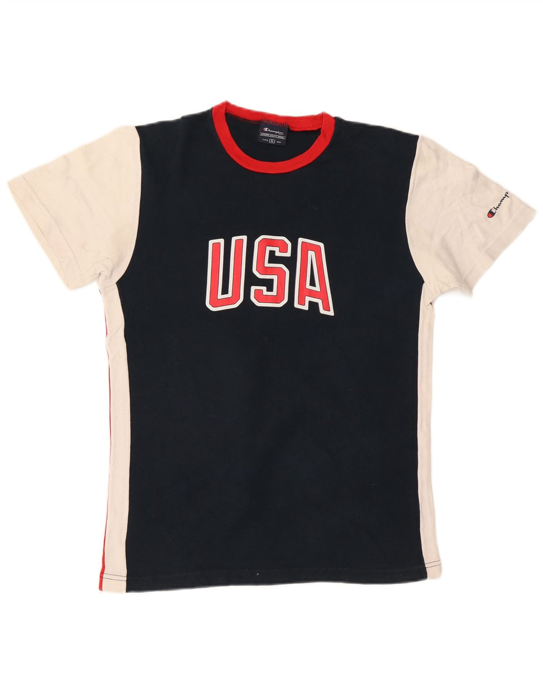 Damska koszulka z grafiką CHAMPION Top UK 18 XL, granatowa, bawełniana w bloki kolorów