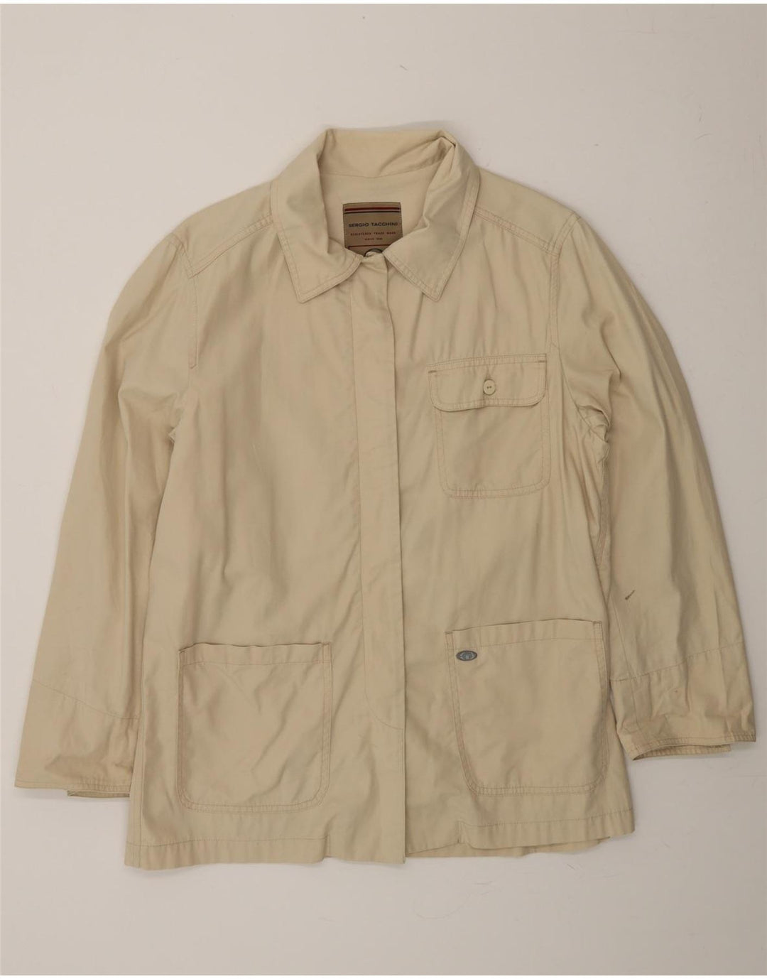 SERGIO TACCHINI Womens Utility Jacket UK 14 Medium Beige Vintage Sergio Tacchini and Second-Hand Sergio Tacchini from Messina Hembry 