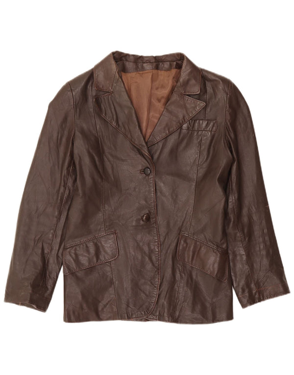 Vintage damska marynarka skórzana zapinana na 2 guziki UK 12 średni brąz