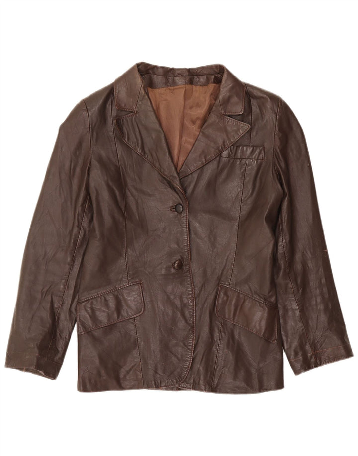 Vintage damska marynarka skórzana zapinana na 2 guziki UK 12 średni brąz