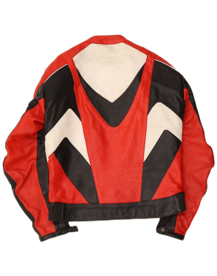 Męska skórzana kurtka racer w stylu vintage UK 40, duża, wielokolorowa