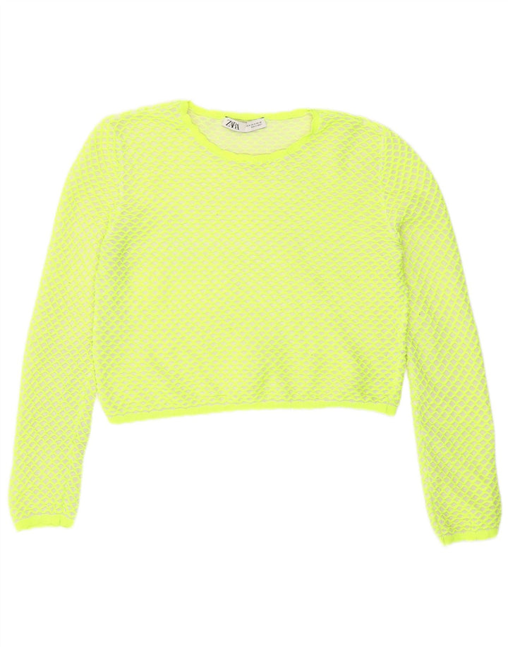 Damska bluzka Zara Crop Top UK 14 Średni zielony geometryczny poliester