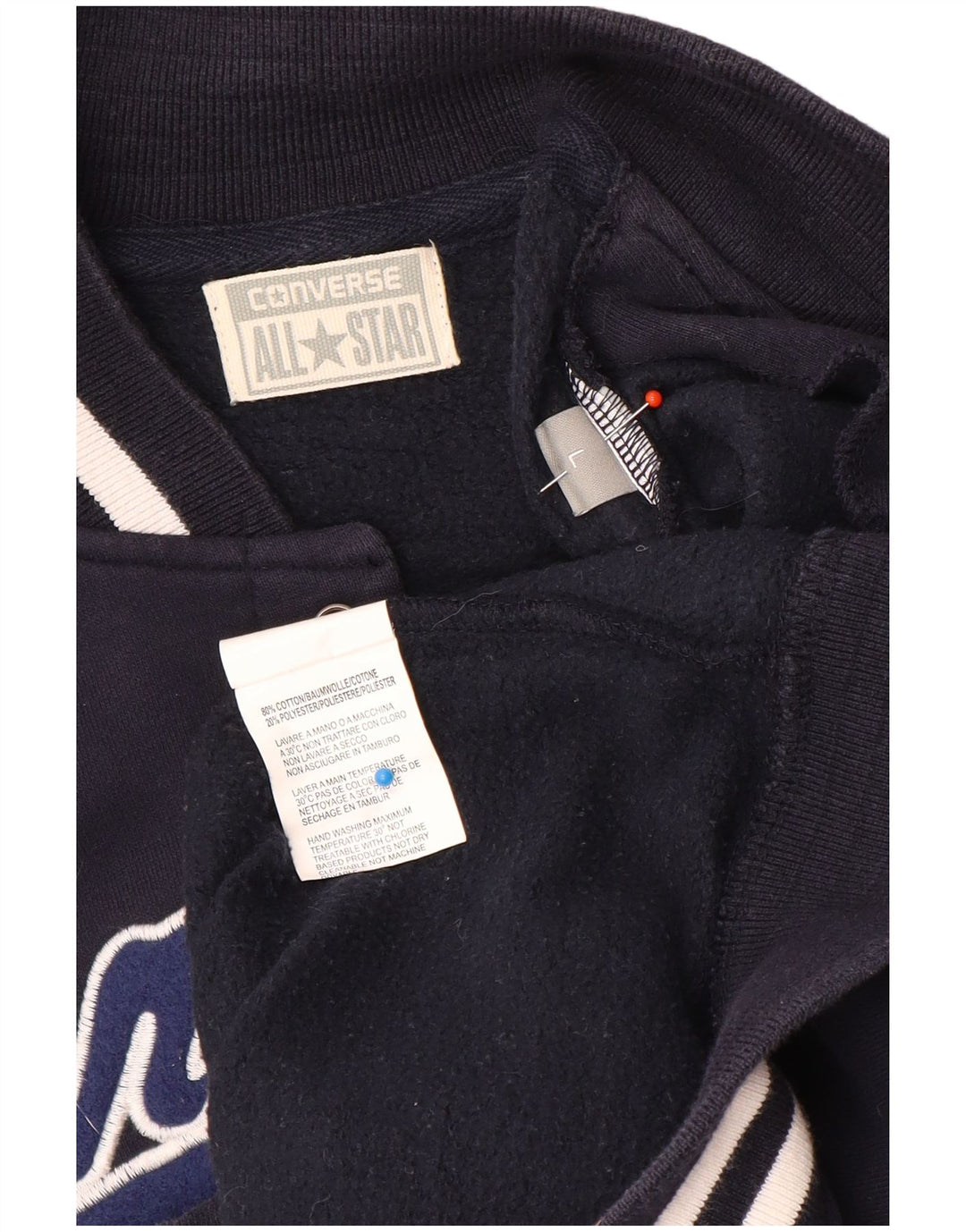 Męska kurtka Converse Graphic Varsity UK 40, duża granatowa, z blokami kolorów
