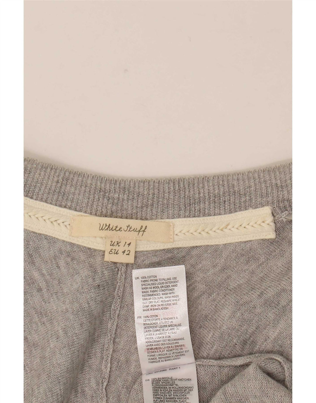 Damski sweter rozpinany White Stuff z długim rękawem UK 14, duży, szary, nakrapiany