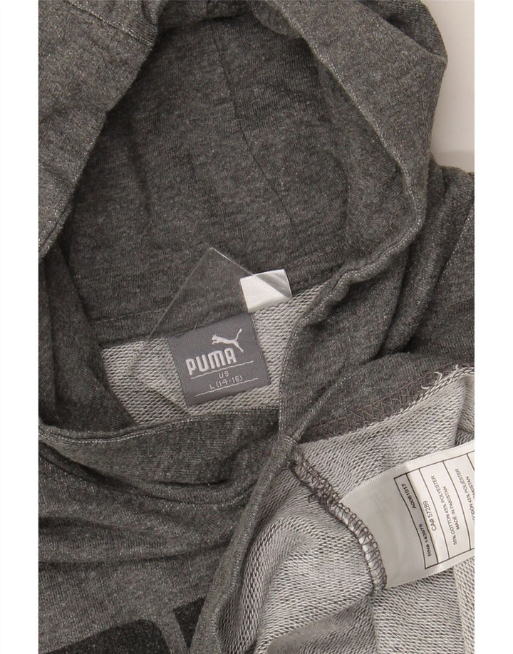 Chłopięcy sweter z kapturem i grafiką PUMA, duży, szary, bawełniany, 12-13 lat