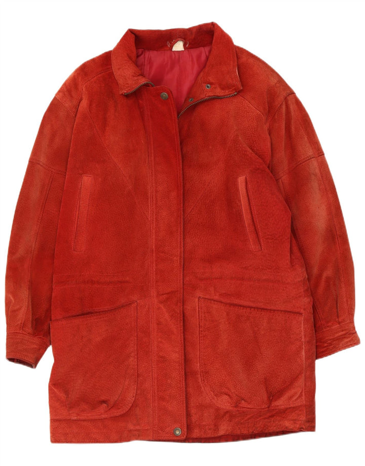 Vintage damski zamszowy płaszcz oversize UK 10 Small Red