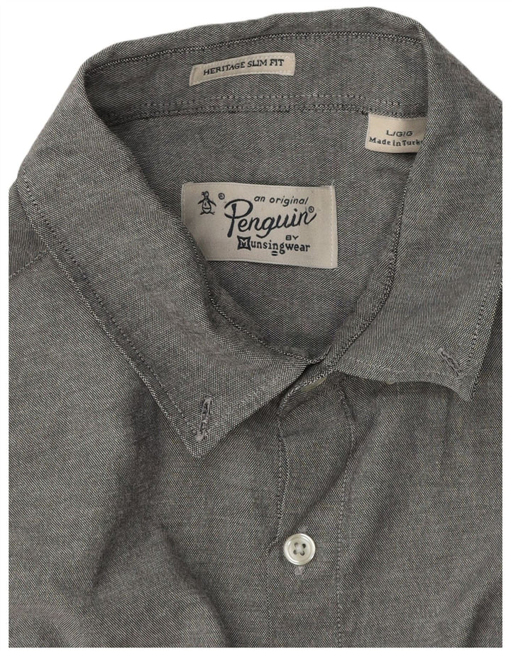 Koszula męska Penguin Heritage Slim Fit, duża, szara, nakrapiana