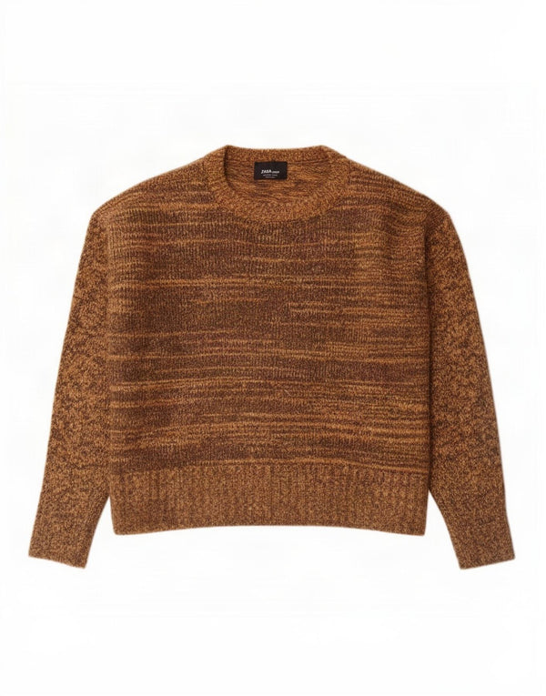 Damski sweter oversize Zara z okrągłym dekoltem UK 10, mały, brązowy, nakrapiany