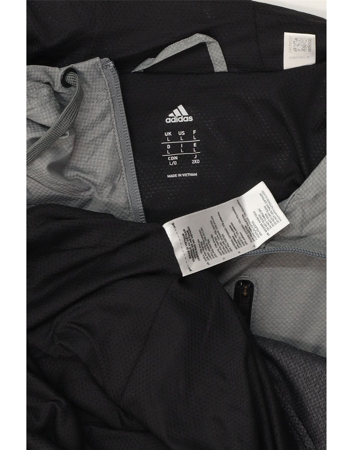 Męska kurtka dresowa z kapturem i kapturem ADIDAS, duża, nylonowa, w kolorze szarym